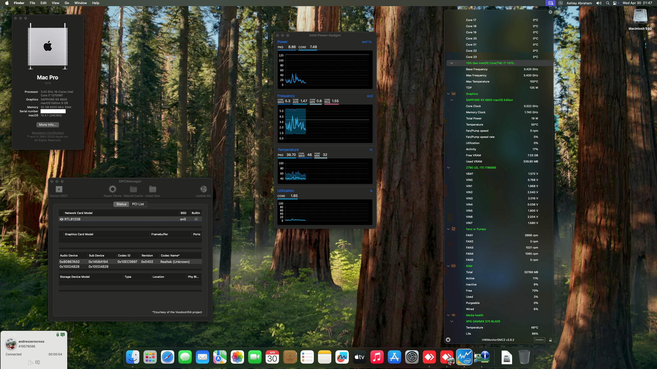 Success Hackintosh macOS Sequoia 15.4.1 Build 24E263 in Gigabyte Z790 UD + Intel Core i7 13700KF + Sapphire RX 6600